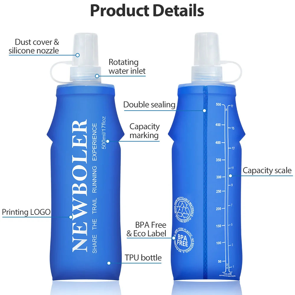 NEWBOLER 150ml 250ml 500ml Water Bottle TPU Folding Soft Flask Outdoor Sport Water Bag Collapsible Water Bottle Running Camping