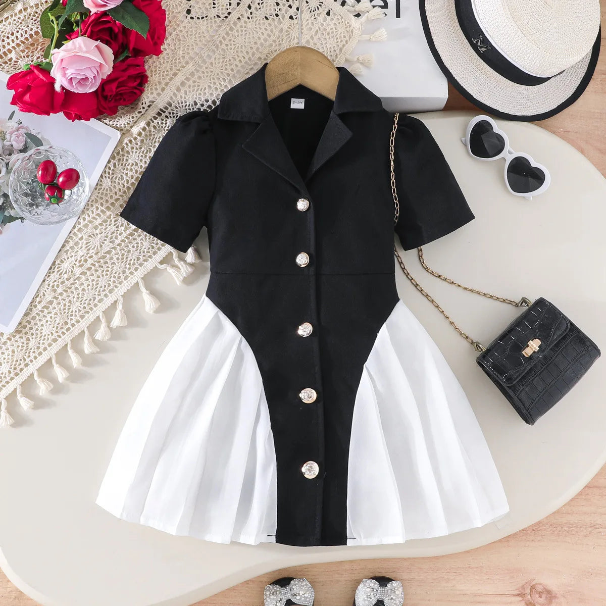 Ceeniu 3-8Y Kid's Jacket Dresses For Girls Lapel Patchwork Frill Blazer Dress For Girls Fashionable Children Clothes Girls