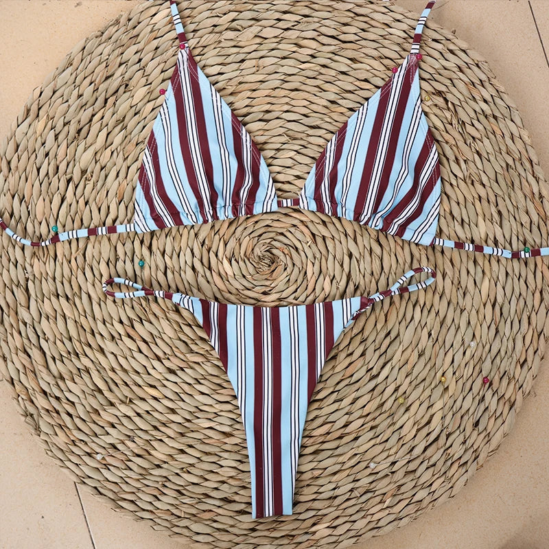 Micro Bikinis 2026 New Swimwear Women Swimsuit Sexy Brazilian Bikini Set Stripe Print Beachwear Bathing Suit Biquini Female