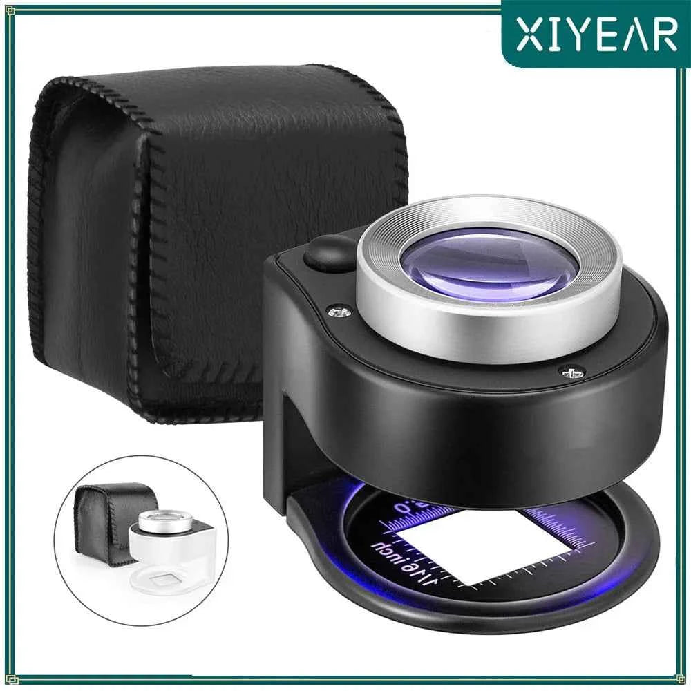 30X Loupe Magnifier With 6 Light Desktop Portable Metal Magnifier Folding Scale Sewing Magnifying Glass For Jewelry Tool