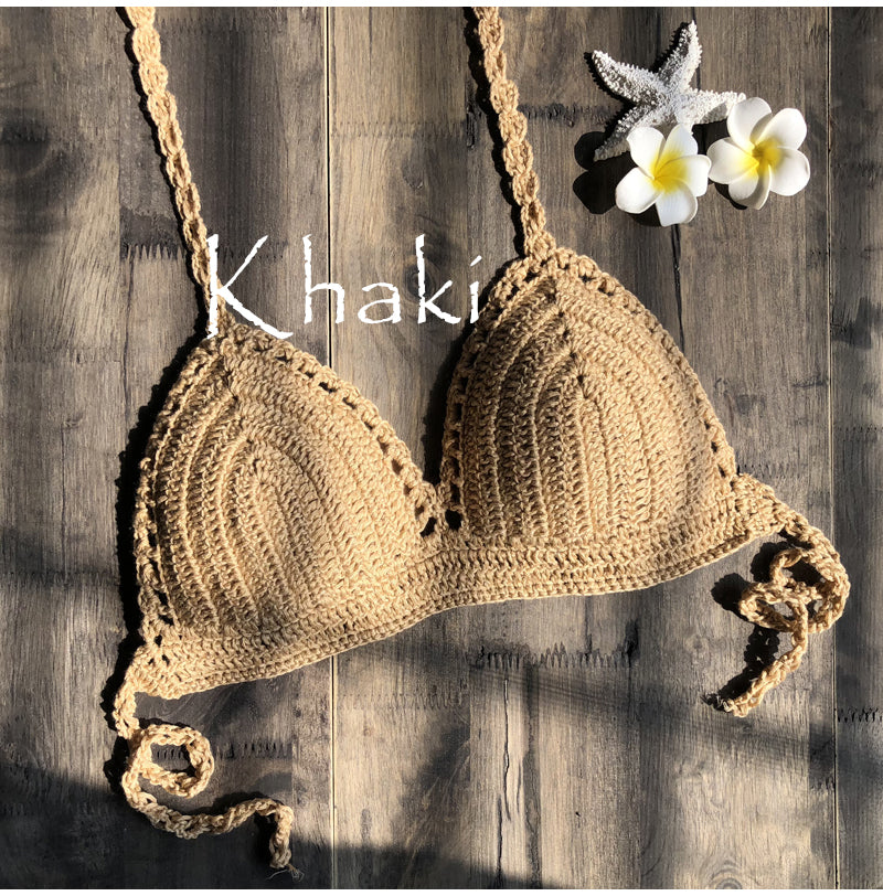 CROCHET BIKINI 2023 Sexy Top Handmade Knit Crochet Crop Top Women Summer Swimwear Camisoles Push Up Beach Tanks Halter Yoga Bras