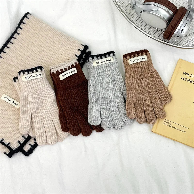 Kids Knitted Gloves 2-10 Years  Girls Winter Warm Five Finger Boys Fashion Icold Protection Ns Style Simple Children Students