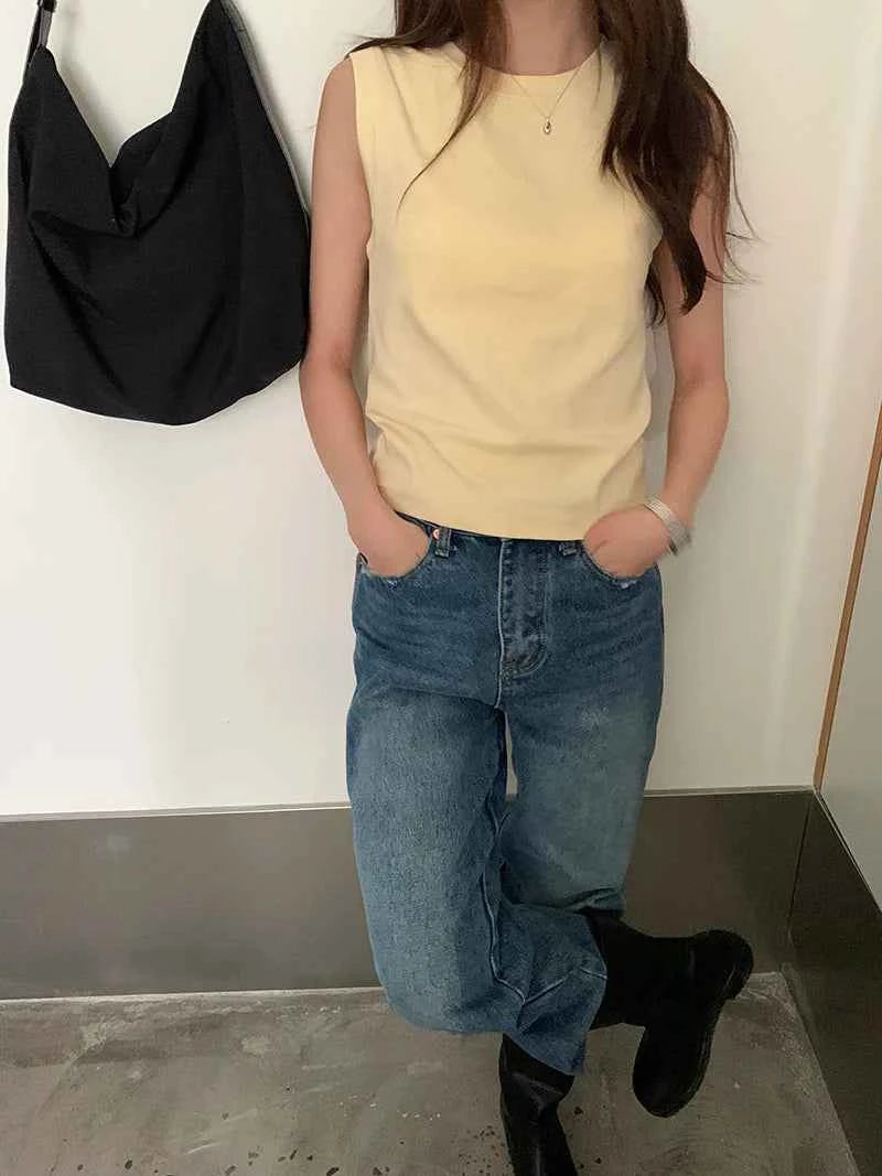 Spring women's casual solid color round neck slim fit vest