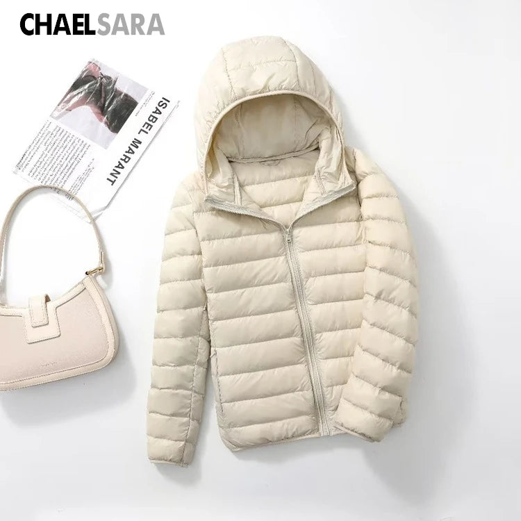 Ultra Light White Duck Down Jacket for Women, Warm Coat for Lady, Female Hooded Parka, Plus Size, 7XL, Autumn and Winter 2024