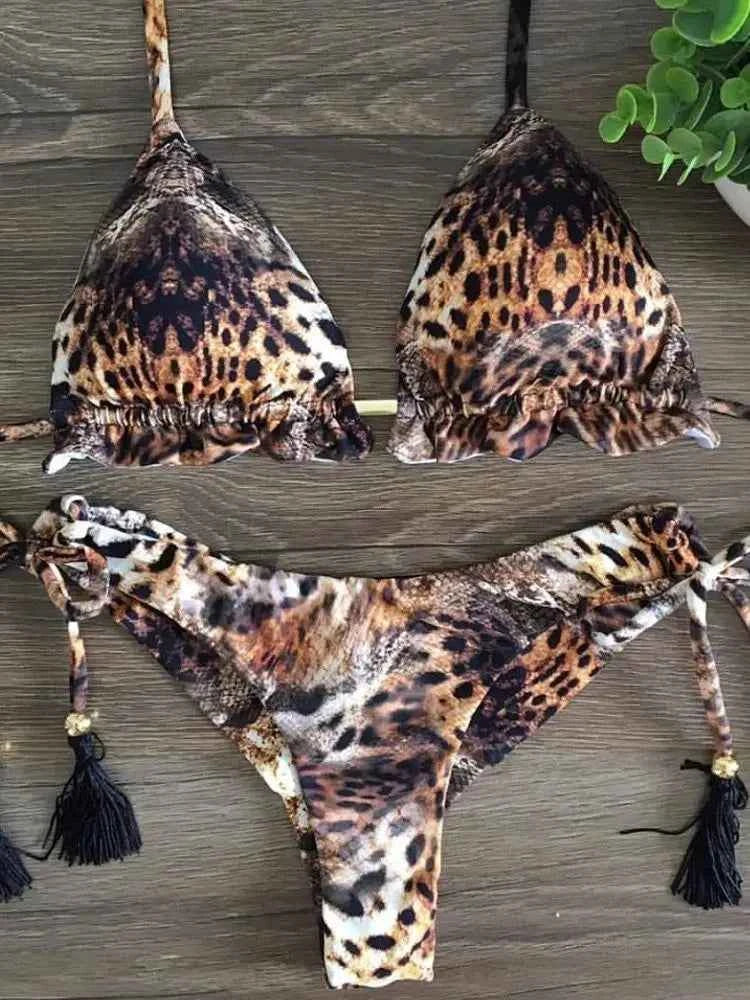 2020 New Bikinis Women Swimsuit Cross Bandage Swimwear Push Up Bikini Set Beach Bathing Suit Brazilian Biquni Print