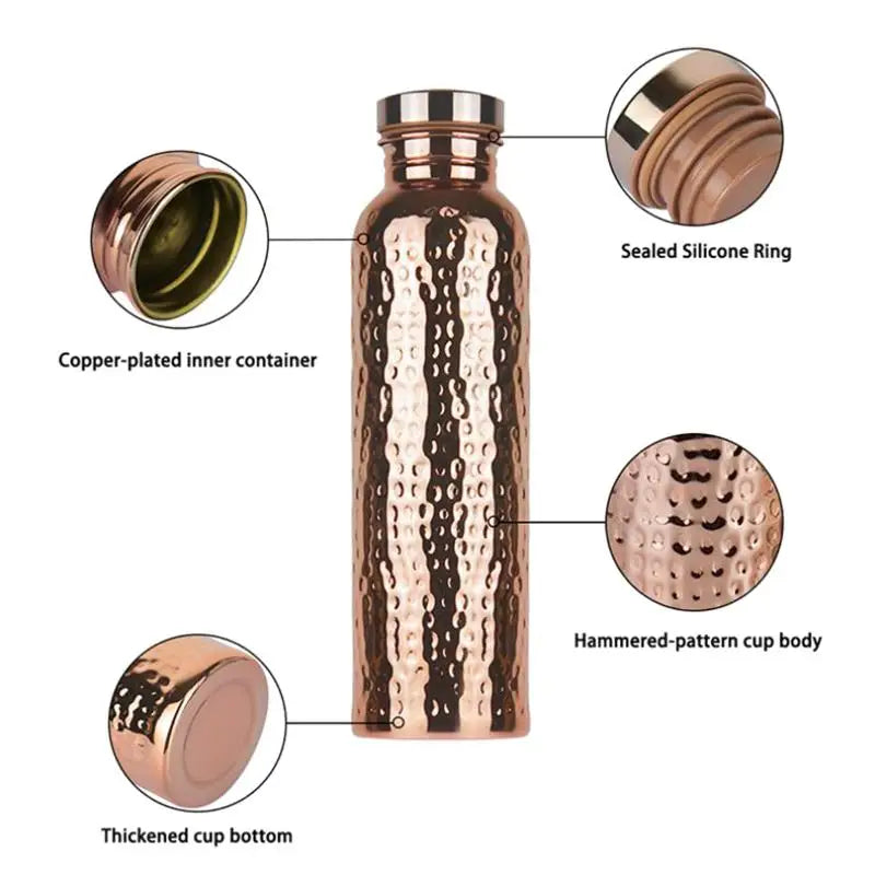 800ML Electroplated Copper Water Bottle One-Click Open Lid Anti-Slip Hammer Pattern Bottle Sports Water Bottle▪