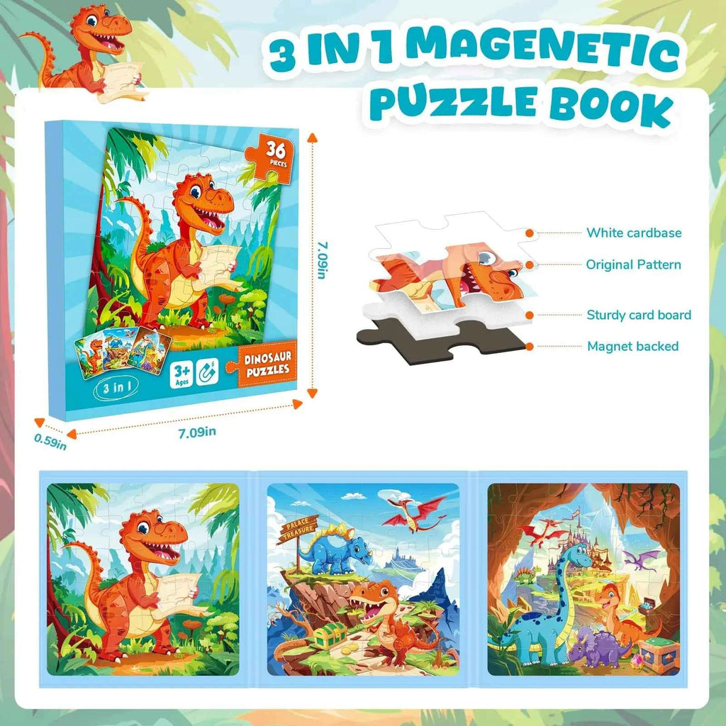 Dinosaur Magnetic Jigsaw Puzzles for Kids 3 In 1 Travel Puzzles Toys Montessori Educational Games Girls Boys Birthday Gifts