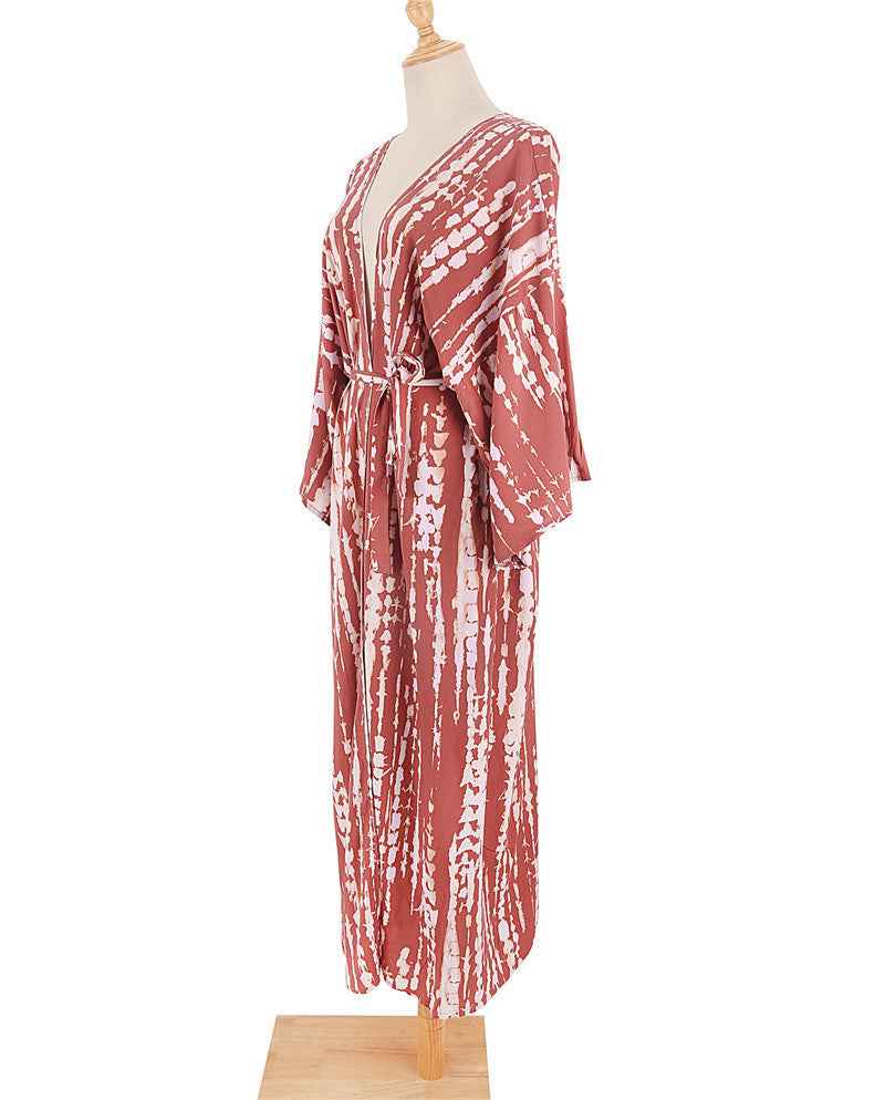 Long Kimono Swimsuit Cover up for Women Stylish Tie Dye Open Front Beach Outfits Bathing Suit