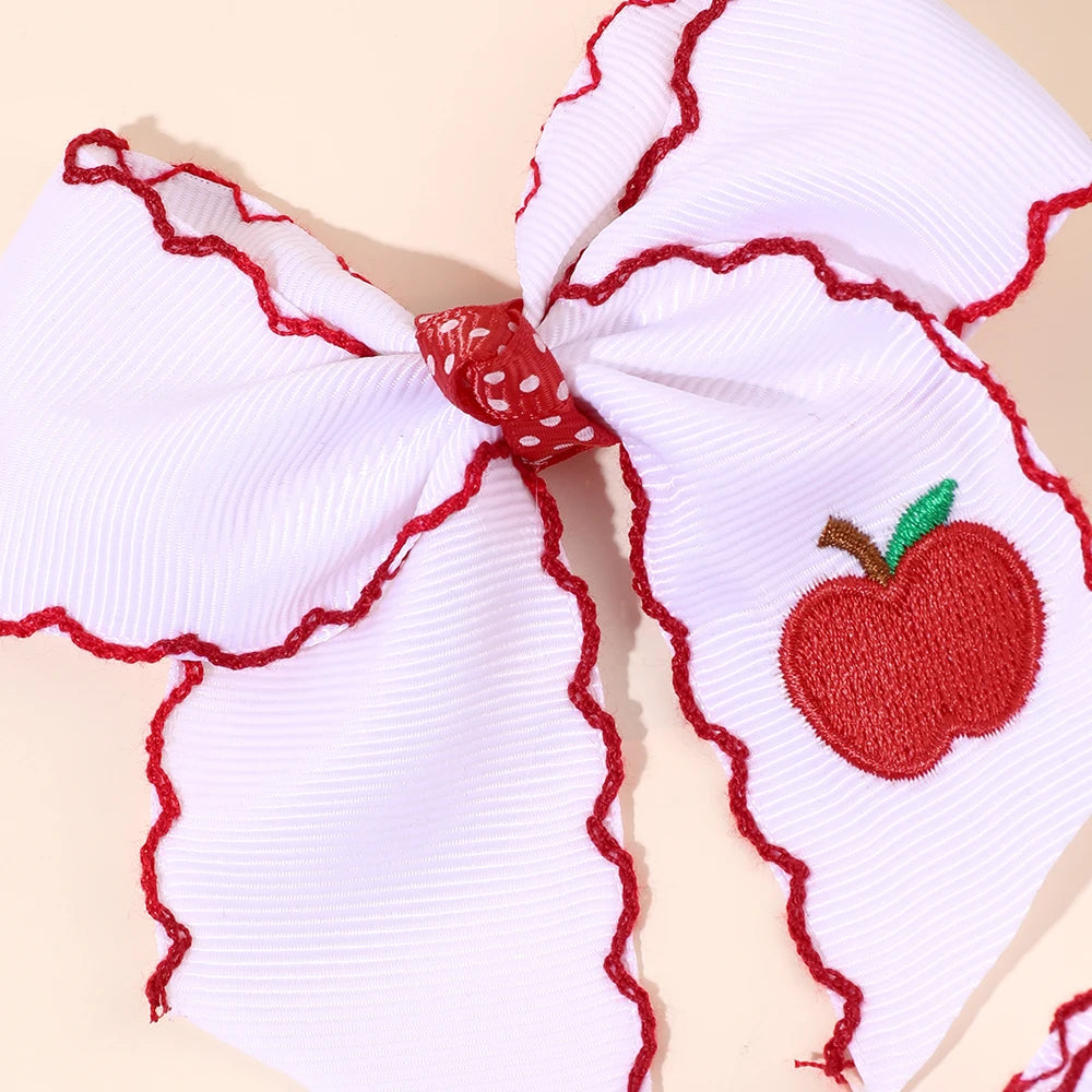 Back to School Kids Hair Bows Grosgrain Ribbon Embroidered Pencil Moonstitch Edge Hair Clips for Girls Children Hair Accesso