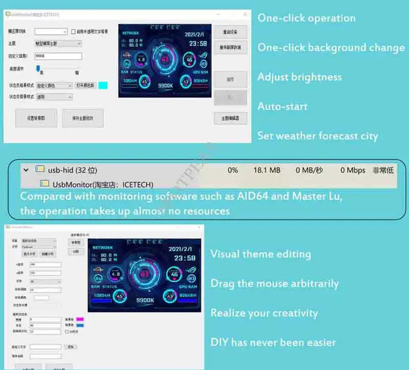 Computer Monitor 3.5inch LCD Display Screen PC CPU GPU RAM IPS Monitor USB Type C Secondary Screen