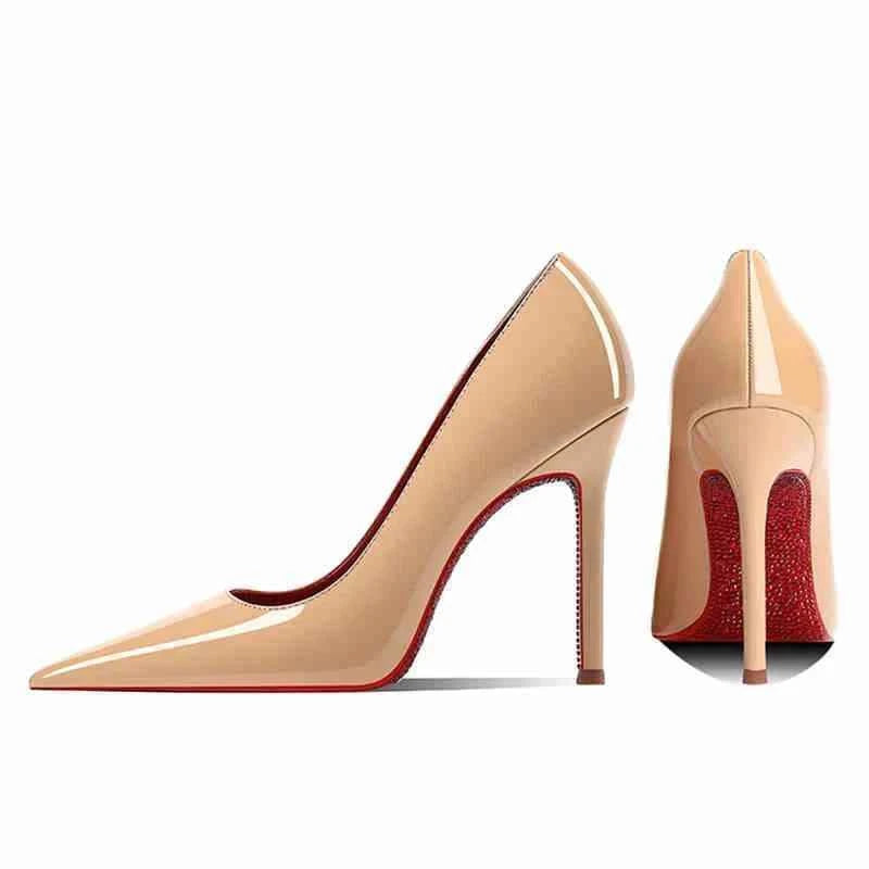 Women's heels 2025 New Luxury Brand Pumps Red Bottom Pointed Toe Rhinestone High Heels Elegant Stiletto Party Prom Ladies Shoes