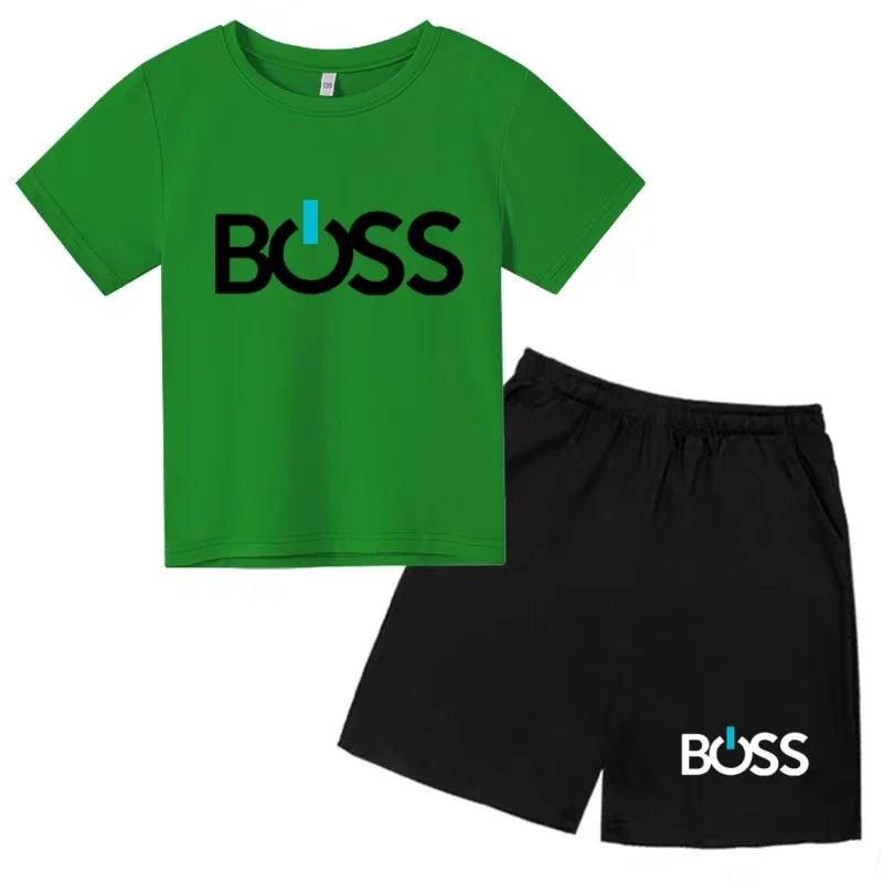 Kids Summer Sportswear 3-12 Years New Letter Fashion T-shirt Coat Boys Girls Toddler Short-sleeved+Shorts Casual Cool Sports Set