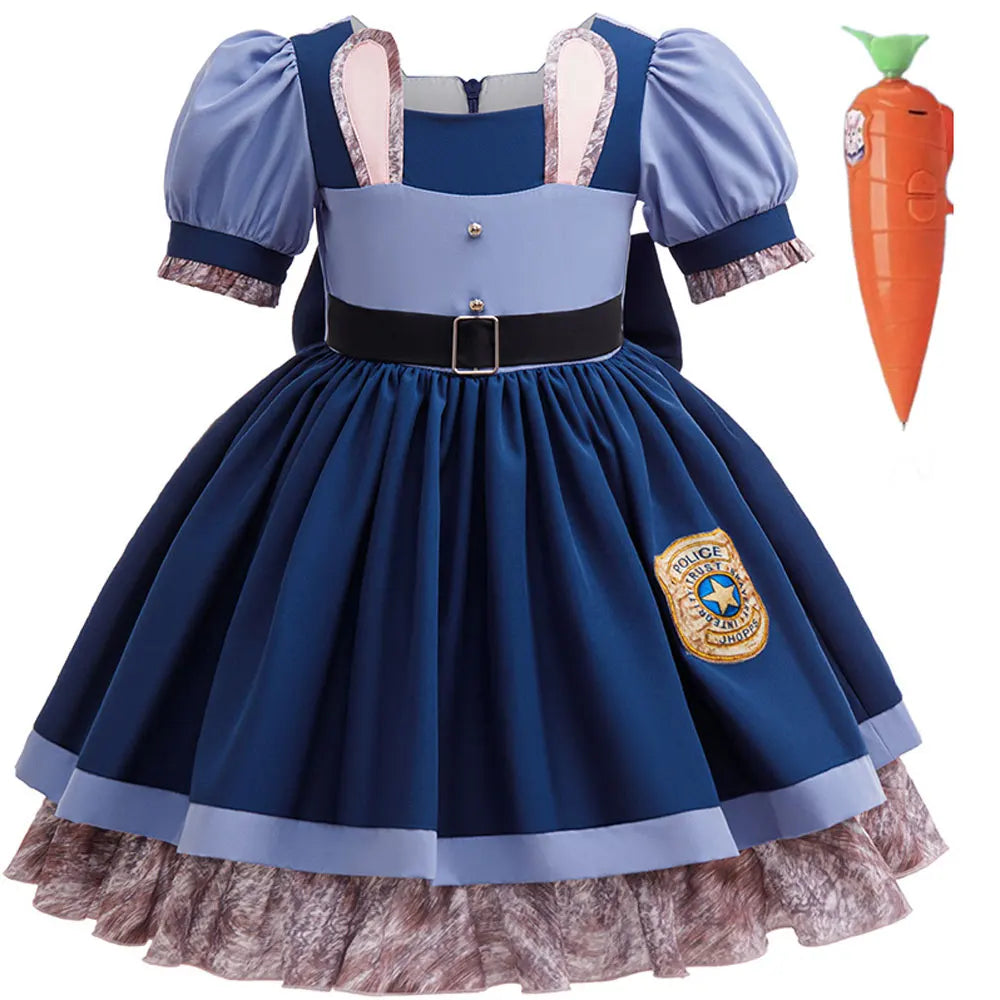 Disney Girls Cosplay Zootopia 2 Police Officer Judy Bunny Dress For Kids Holiday Party Cute Dress With Accessories Fancy Set