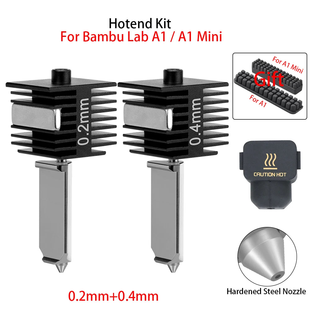 Hotend Kit For Bambu Lab A1/A1 Mini 0.2/0.4/0.6/0.8mm Fast Speed Hardened Steel Nozzle Hot End Assembly For A2L Replacement Part