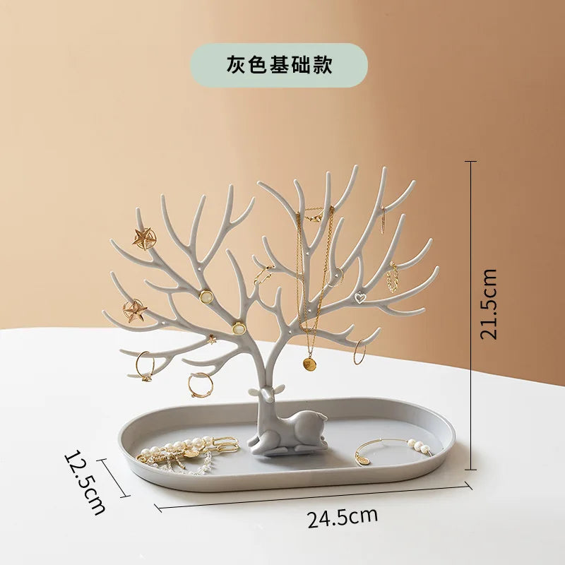 Grey Color Antler Jewelry Display Stand With Tray Organizer