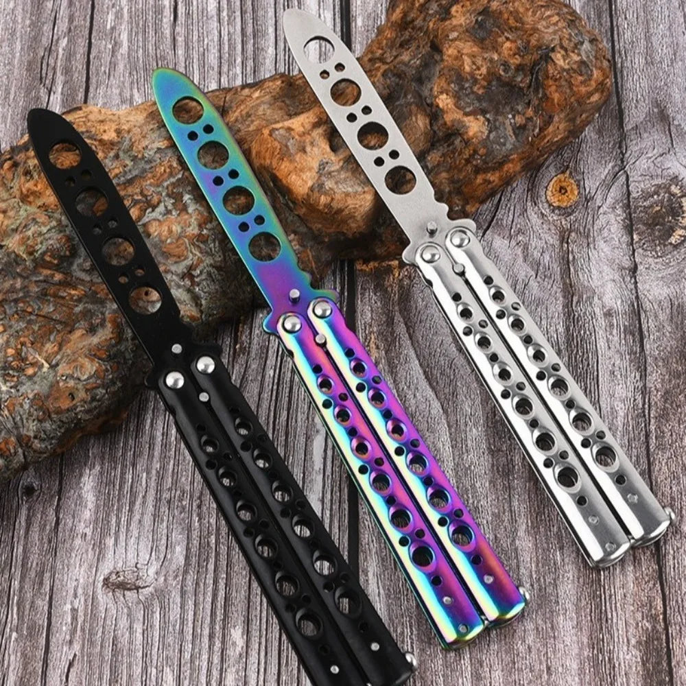 Foldable Butterfly Knife Trainer Portable Cosplay Accessories Training Tool Stainless Steel Practice Knifes for Outdoor Games