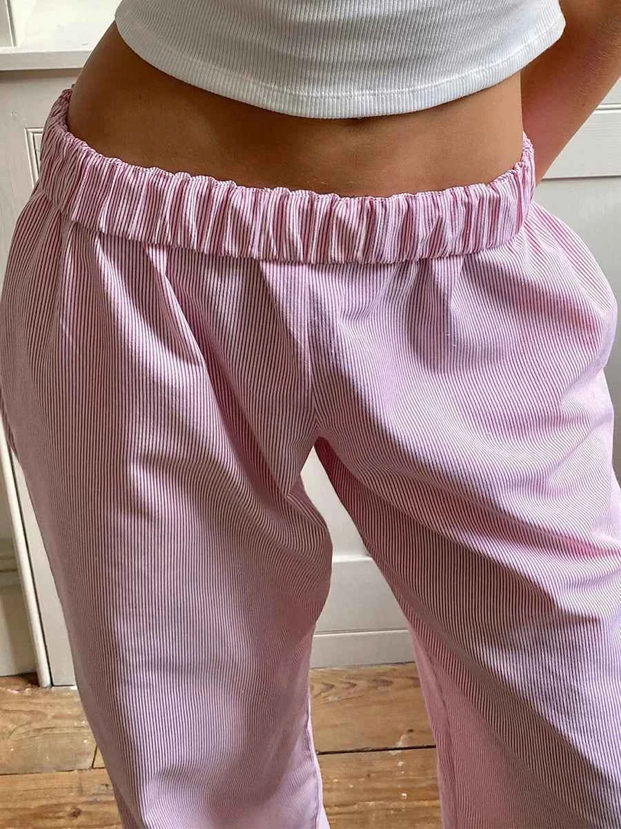 Gaono Casual Striped Drawstring Wide Leg Pants Chic Women Fashion Streetwear Vintage Sweatpants Lounge Outfits Female Trousers