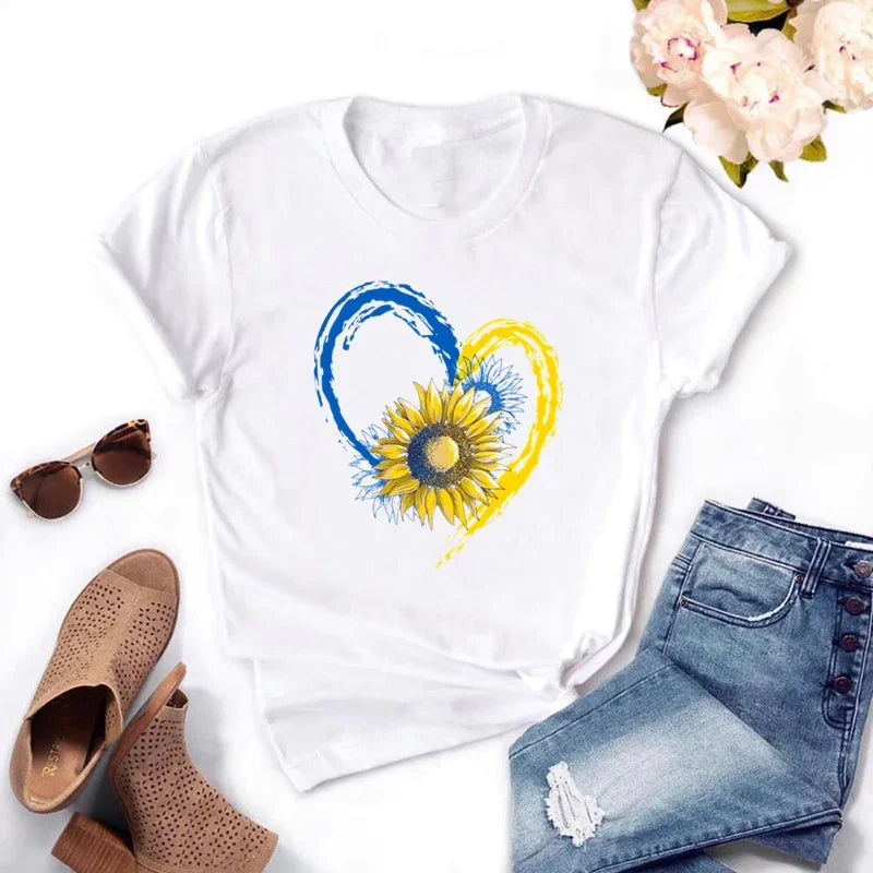 Ukraine Flag Sunflower Vintage Ukrainian Ukraine Print Women Graphic T Shirt Summer Casual Oversized T Shirt