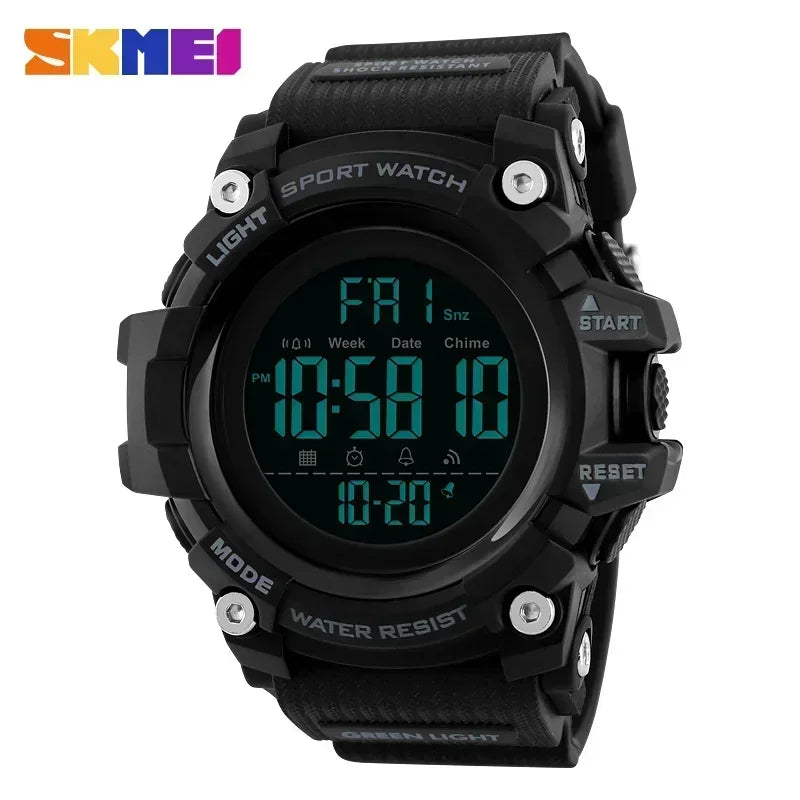 Black Watch Color Men’s Digital Sport Watch – Stopwatch, Alarm & 5ATM
