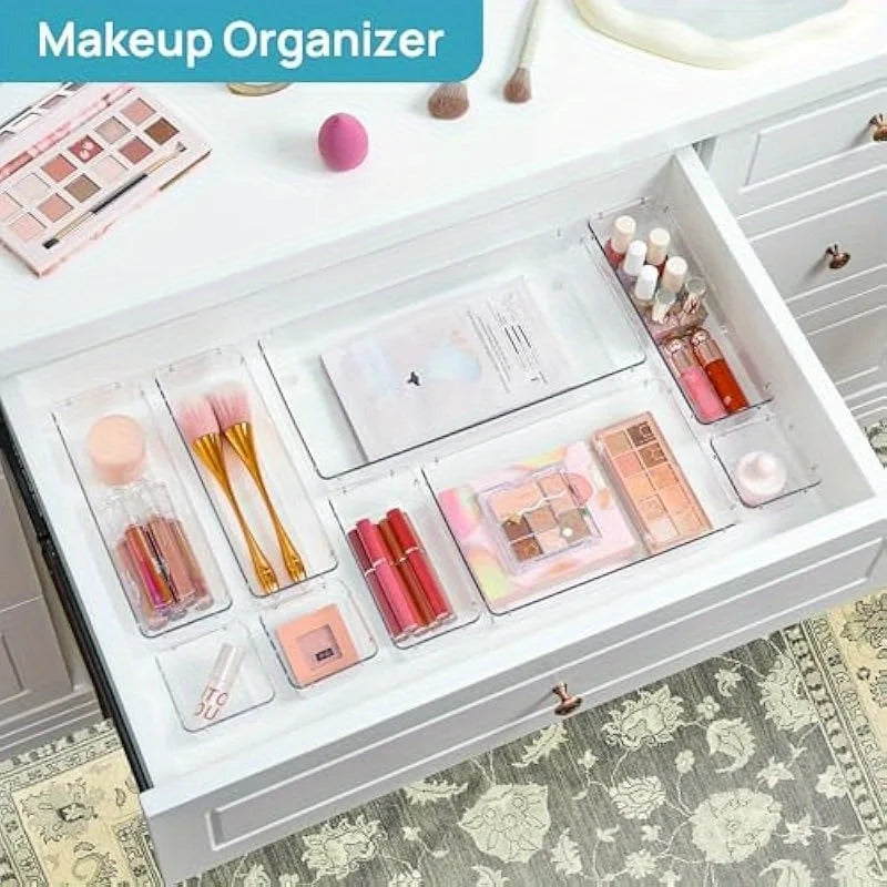 88/6/9Transparent Plastic Drawer Storage Set, Bathroom Drawer Storage Tray Storage Box, Suitable for Makeup Vanity, Kitchen Gadg