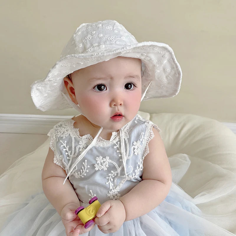 Hollow Out Flower Baby Hat Summer Soft Cotton Breathable Bucket Hat For Newborn Sun Protection Adjustable Toddler Kid Panama Cap