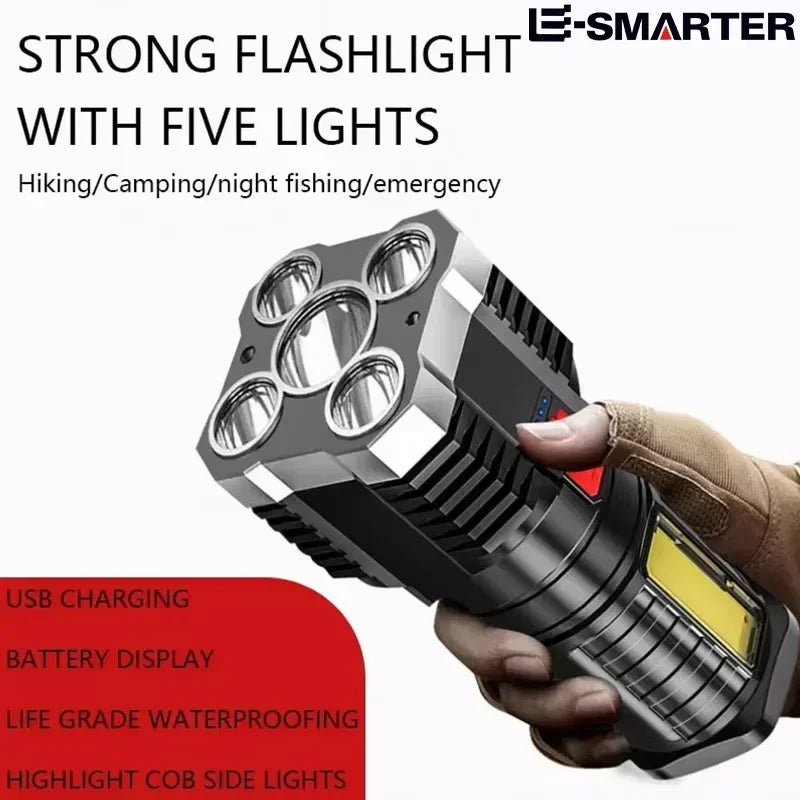 Rechargeable High-Power Flashlight with Side Light 3 Lighting Modes for Camping Outdoor Activities And Adventures