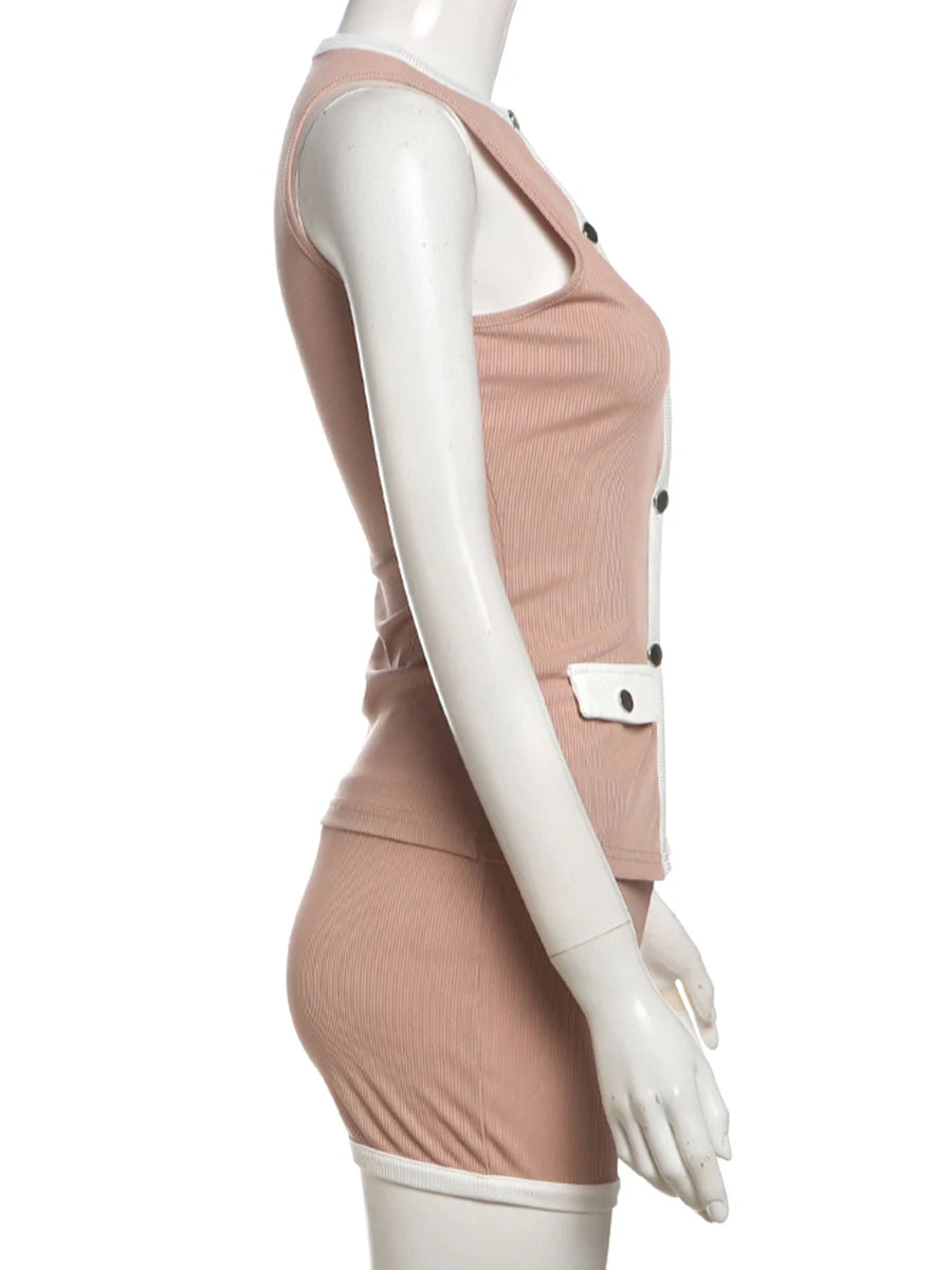 Sisterlinda Spring Release Junior Fashion Mini Sexy High Street Short Suit K25S63285 Girl Knit Solid Slim Sleeveless Vest Suit