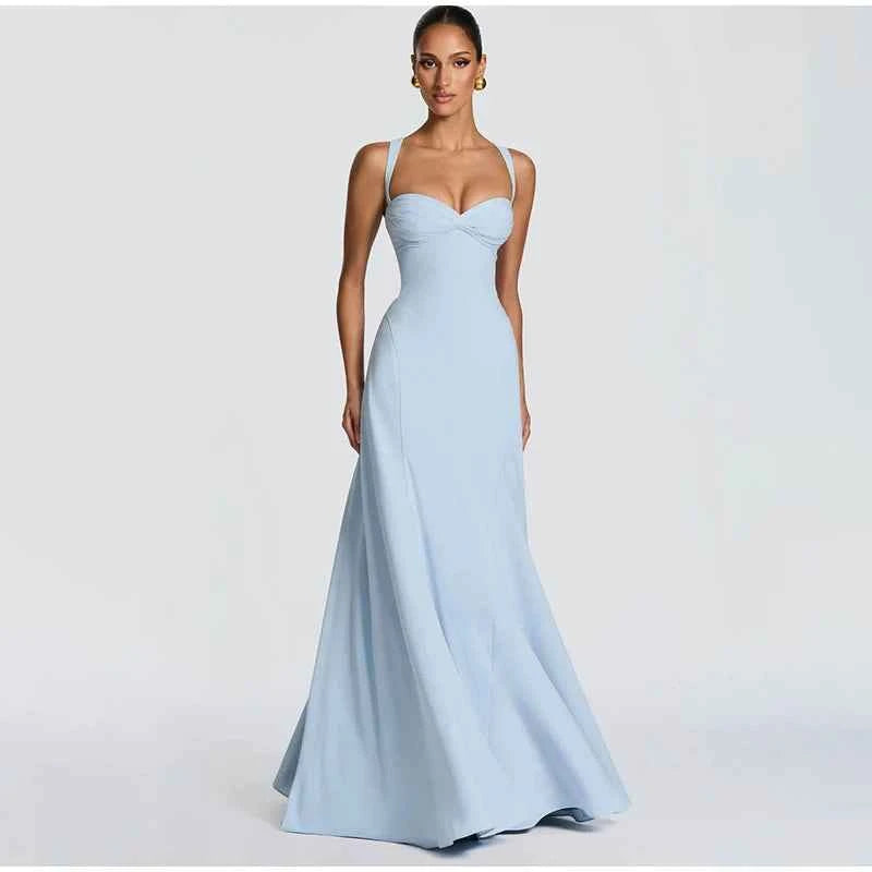 Lady Sexy Strapless Split Solid Pleated Dress Women Chic Backless High Waist Off-shoulder Dresses 2026 New Evening Party Gowns