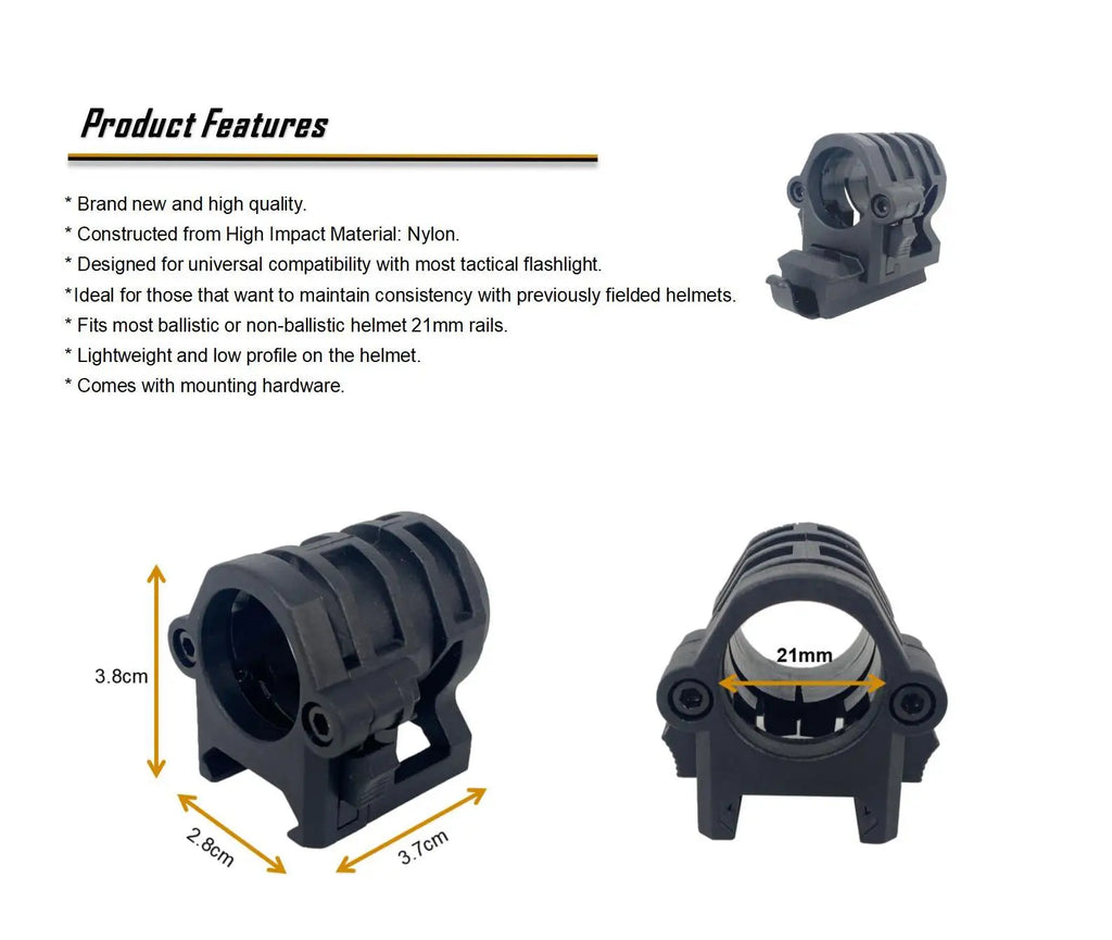 Aholdtech Tactical Bulletproof Helmet Accessories Flashlight Holder Light Clamp And NVG Mount Connector for Gopro Hero Cameras