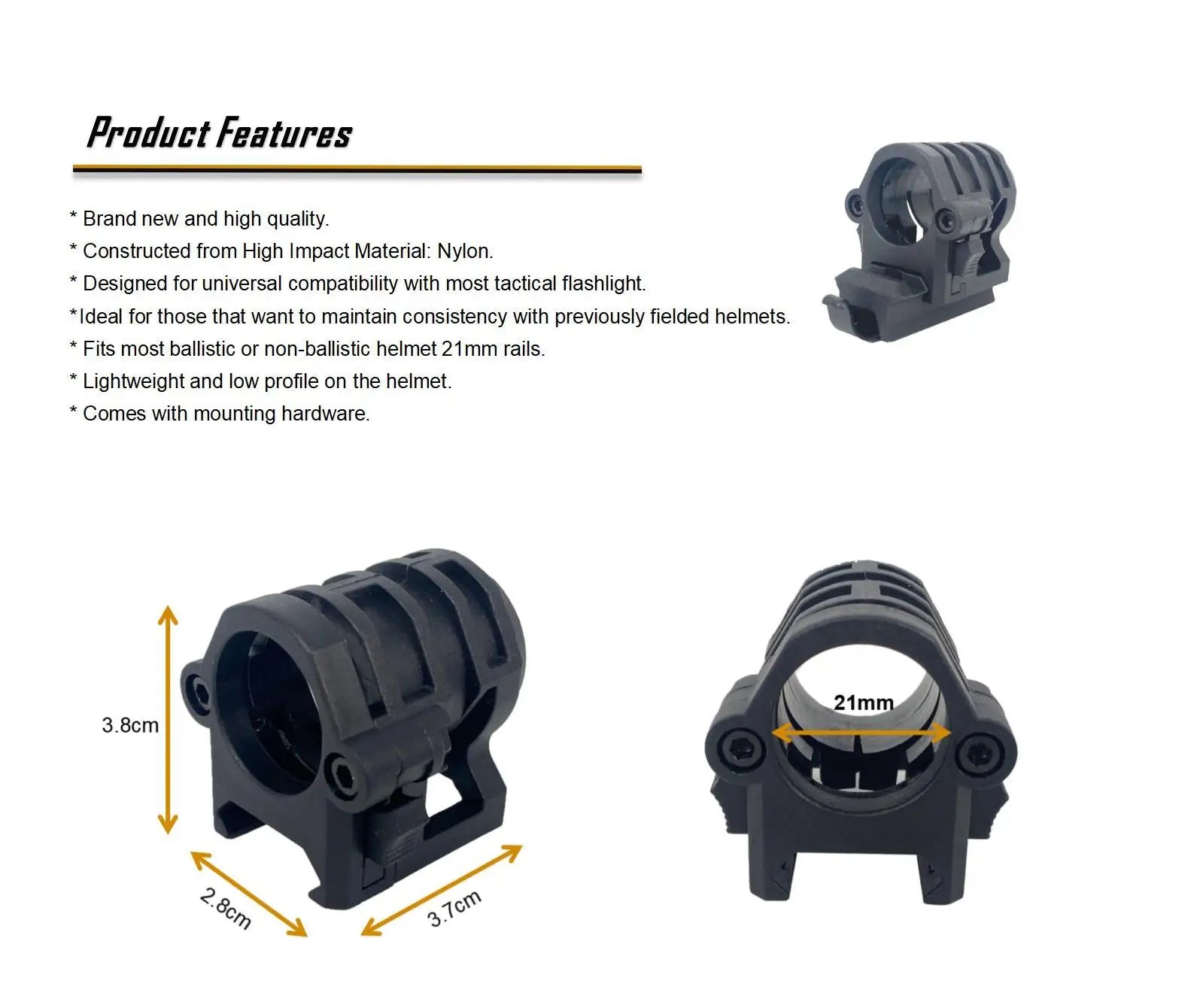 Aholdtech Tactical Bulletproof Helmet Accessories Flashlight Holder Light Clamp And NVG Mount Connector for Gopro Hero Cameras
