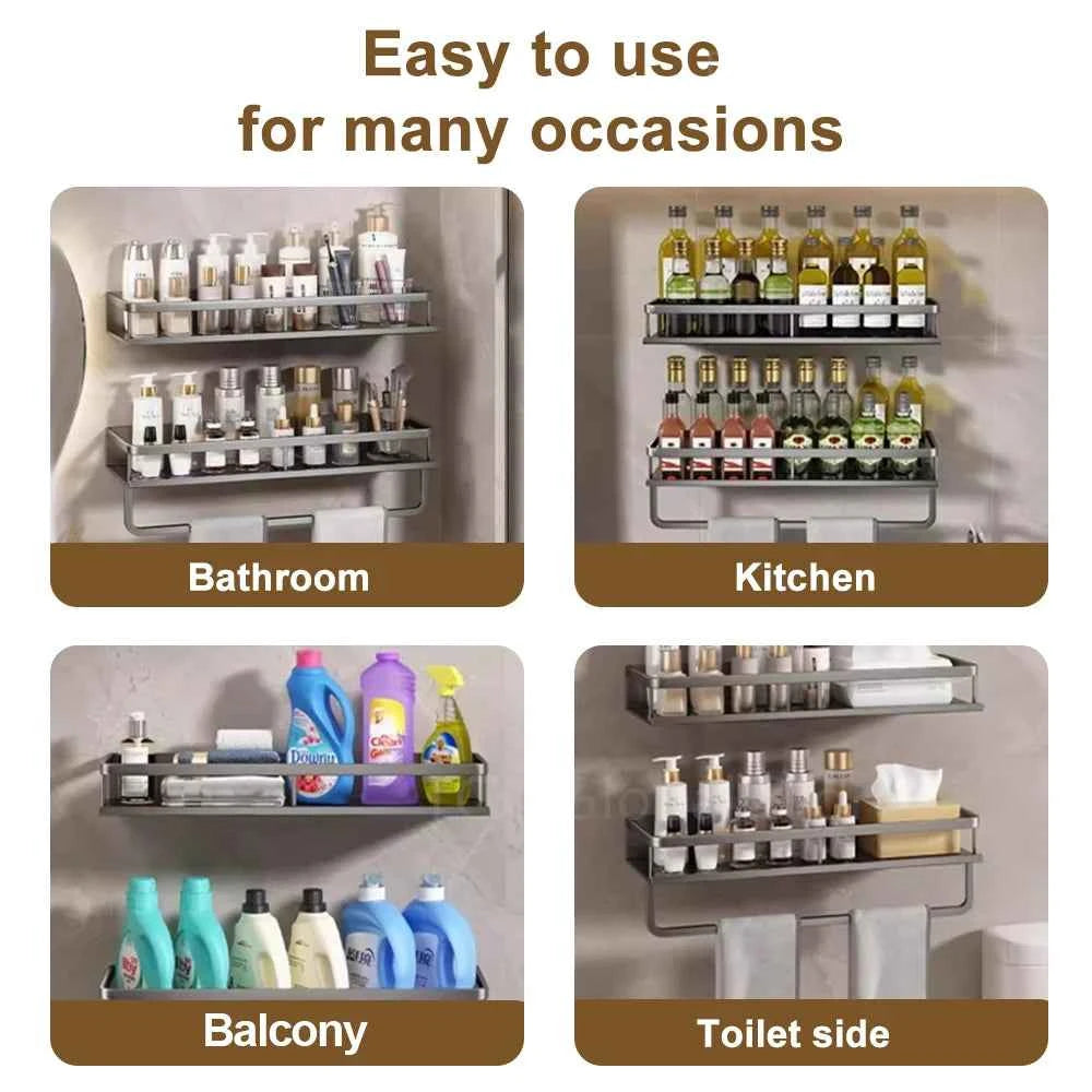 Wall-Mounted Kitchen Spice Rack Organizer Carbon Steel No Drilling 12-20 Inch Seasoning Holder Shelf for Easy Access to Spices