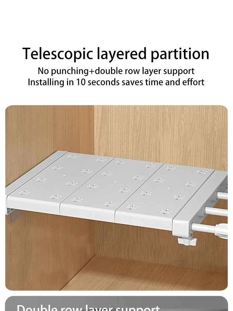 White Expandable Divider Punch-free Retractable Layers Board for Wardrobe Storage Kitchen and Bathroom Shelf Dormitory Dividers