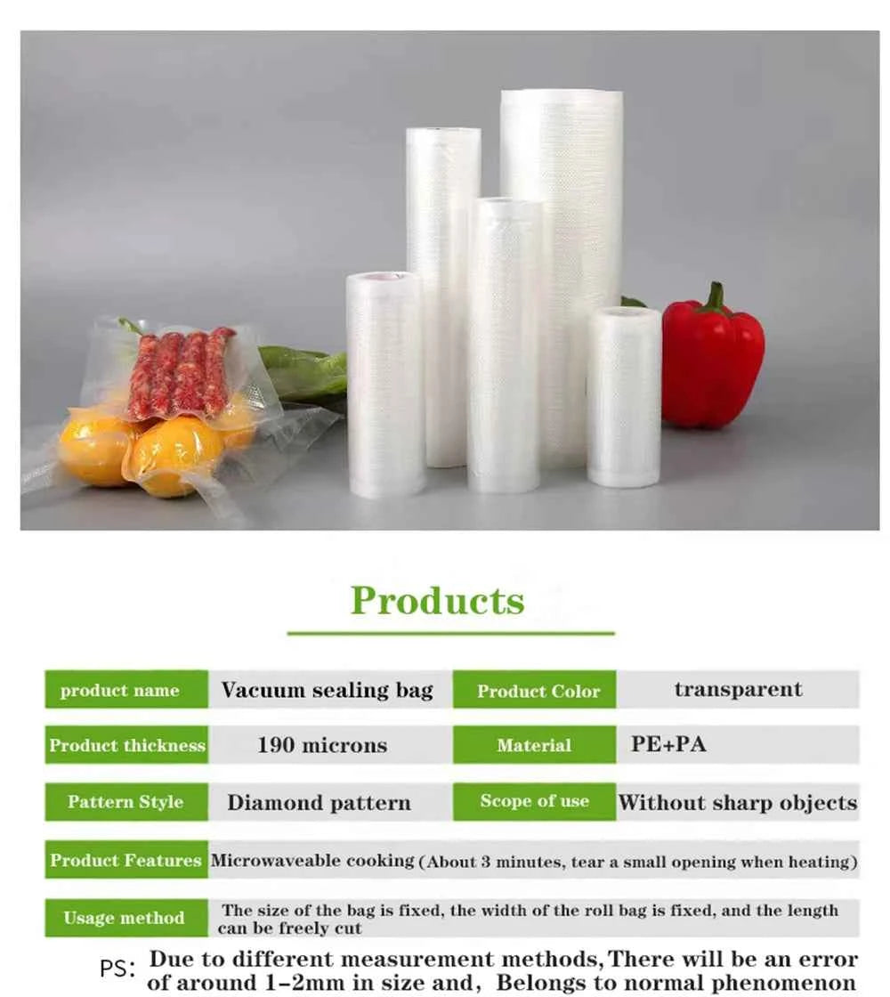 1 Rolls Vacuum Bags For Food, 500cm Per Roll,Reusable, BPA-free,Food Vacuum Sealer Bags For Vac Storage Meal Prep Sous Vide