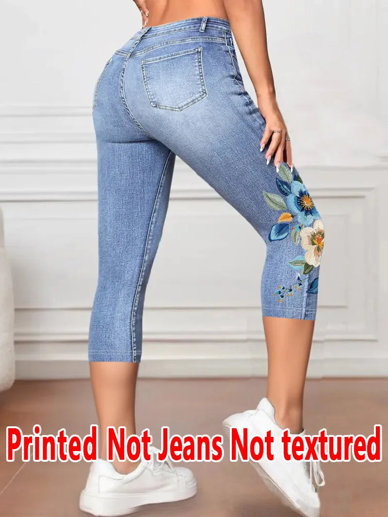 Women’s Floral High-Waist Capri Leggings – Stretch Knit