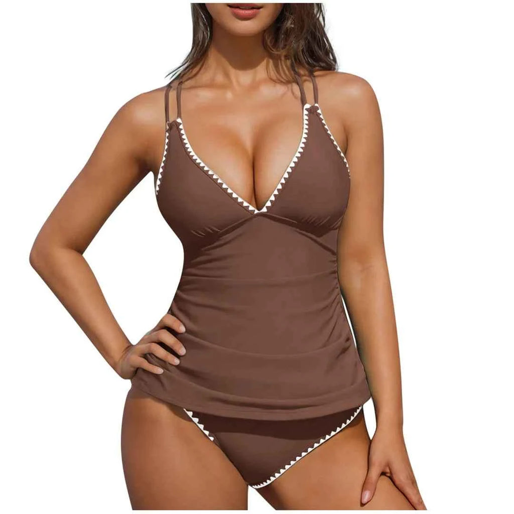 S - XXL New 10 Colors V Neck Tankini Bikini Women Swimwear Female Swimsuit Two-pieces Bikini set Bather Bathing Suit Swim K6770