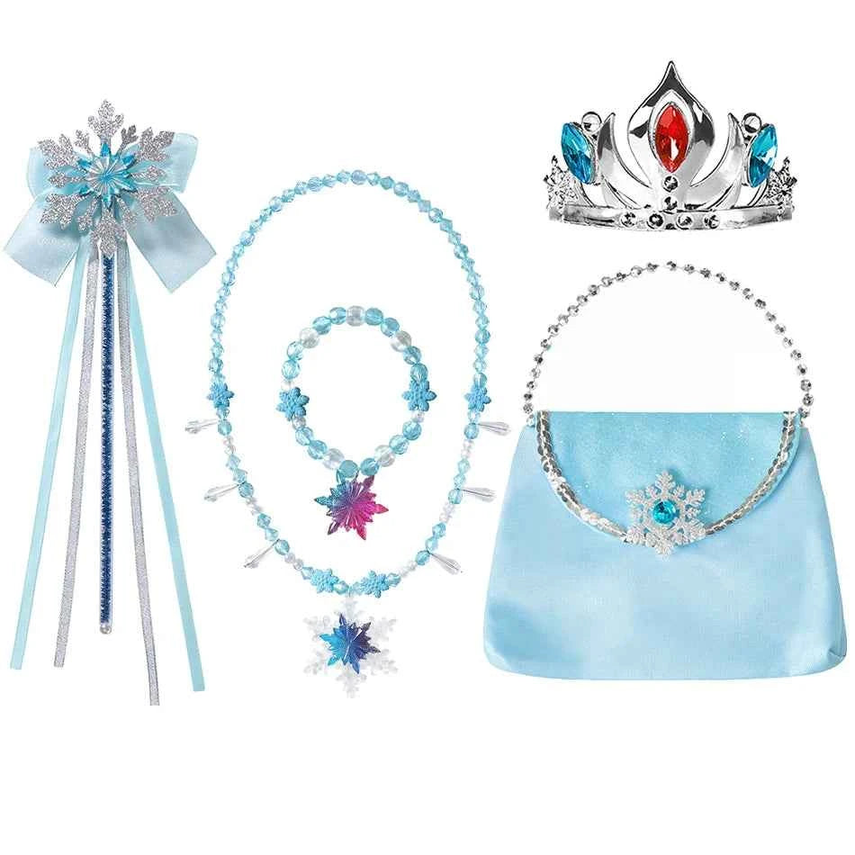 Girl Princess Costume Accessories Gloves Wand Crown Jewelry Set Princess Wig Braid Princess Dress Costume Cosplay Accessories