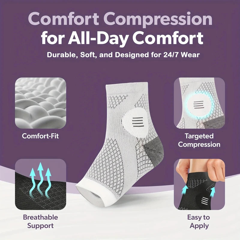 1Pair Ankle Compression Socks,Compression Foot Sleeves with Arch And Ankle Support,Open-Toe Design Neuropathy Socks