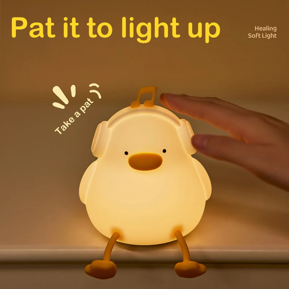 LED Night Light Cute Duck Cartoon Animals Silicone Lamp for Children Kid Touch Sensor Timing USB Rechargeable for Birthday Gifts