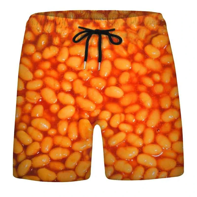 Sausages Food Graphic Beach Shorts Men Short Pants 3D Cheese Printed Elastic Waist Board Trunks Swimsuit homme 2023 Ice