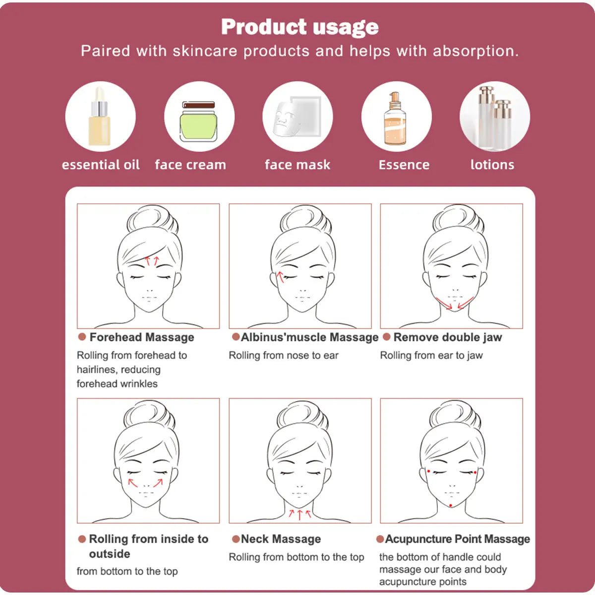 2in1 Manual 3D Face Roller Women Man Face Relax Massager Facial Massager Y Shape  Facial Roller Massager Eye Body Skin Care Tool