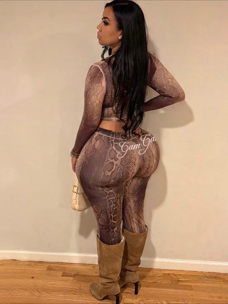 Weird Puss Letter Snake Print Tracksuit 2-Piece Set Women Patchwork Zip Jacket+Pants Matching Casual Stretch Streetwear Outfits