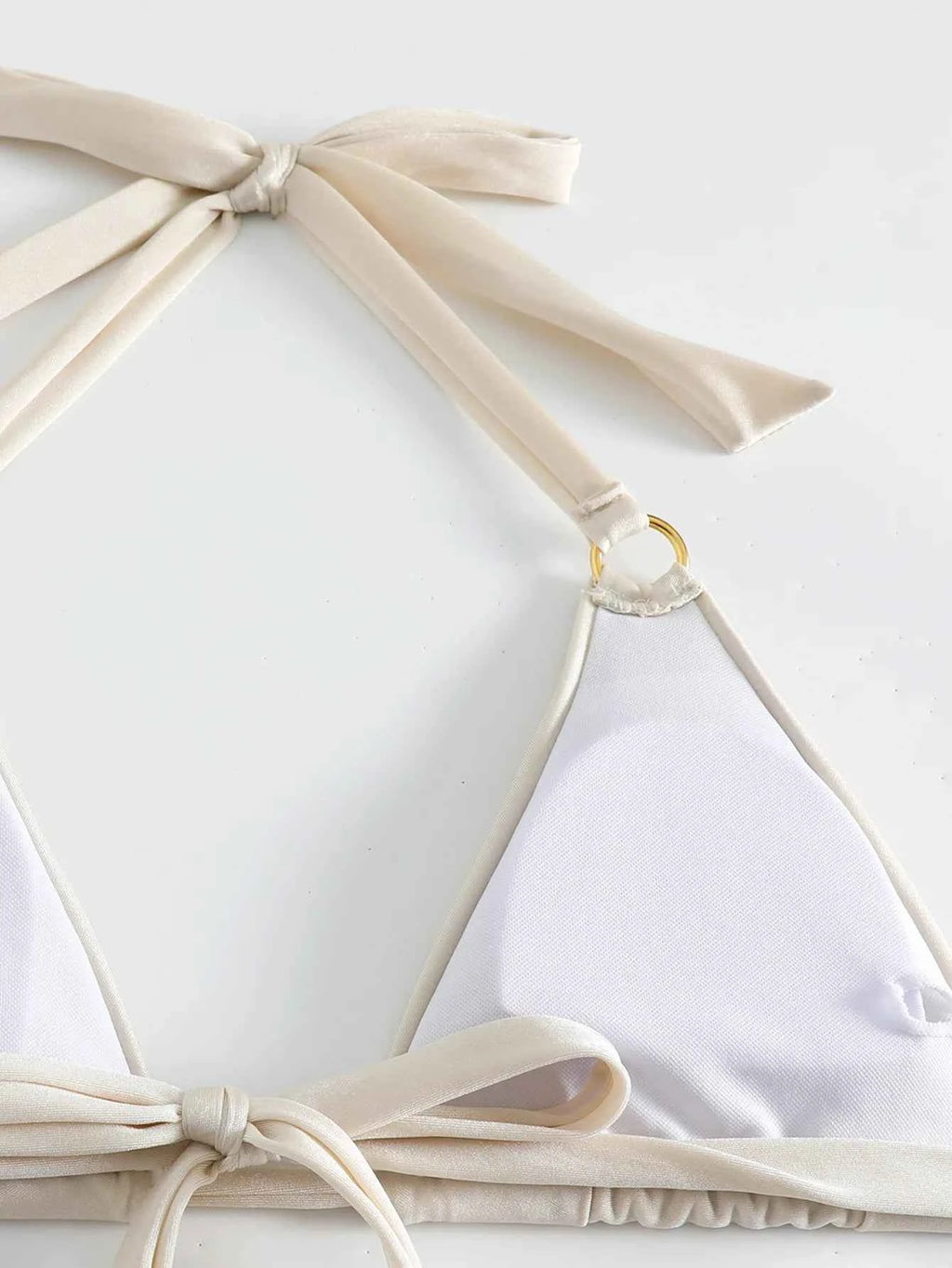 Micro Bikini Sexy Women Swimsuit 2024 Solid Beige Halter Ring Linked Push Up Mini Bikinis Summer Bathing Suit Thong Swimwear