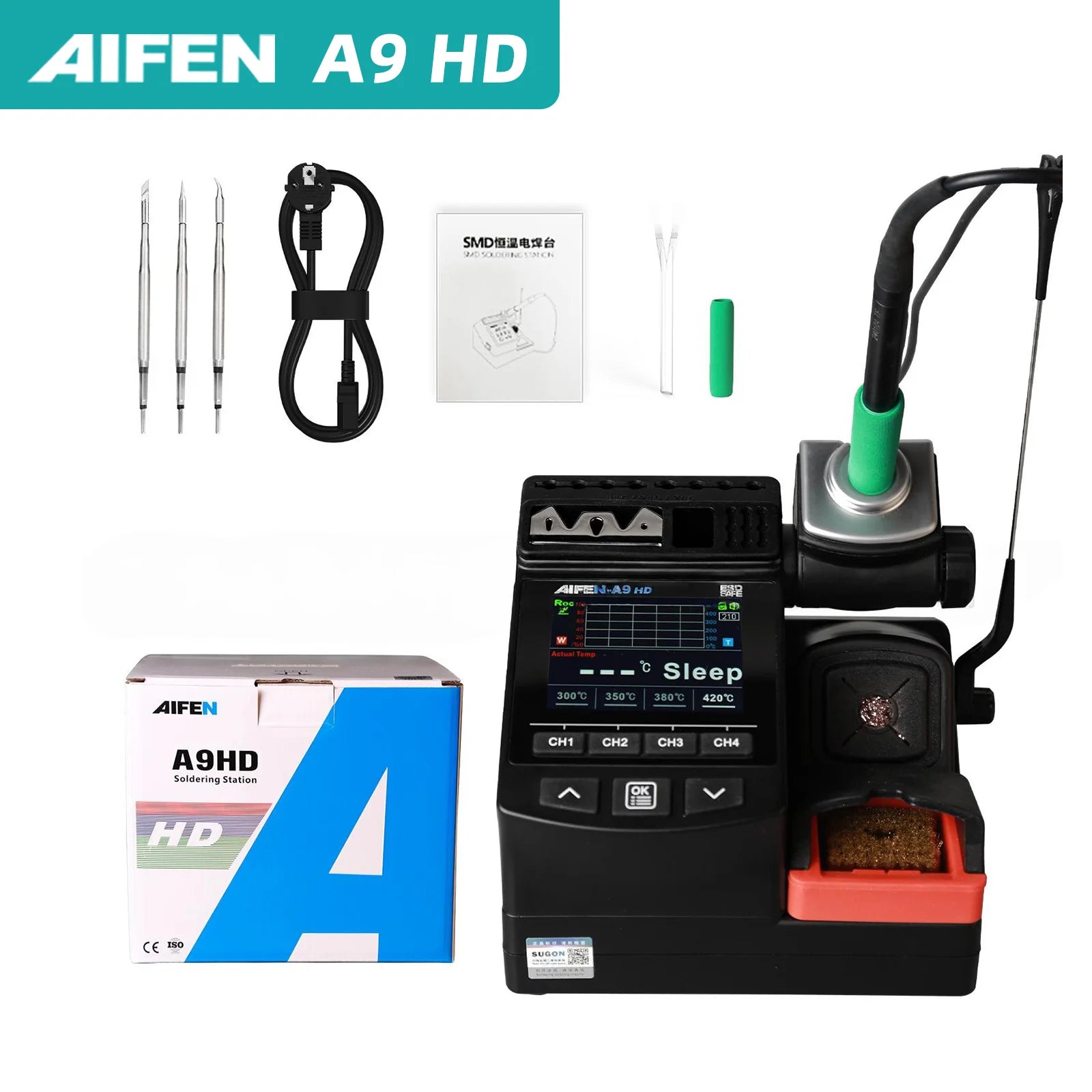 AIFEN A9HD Soldering Station Compatible Soldering Iron Tip 210 Handle Control Temperature Welding Rework Station