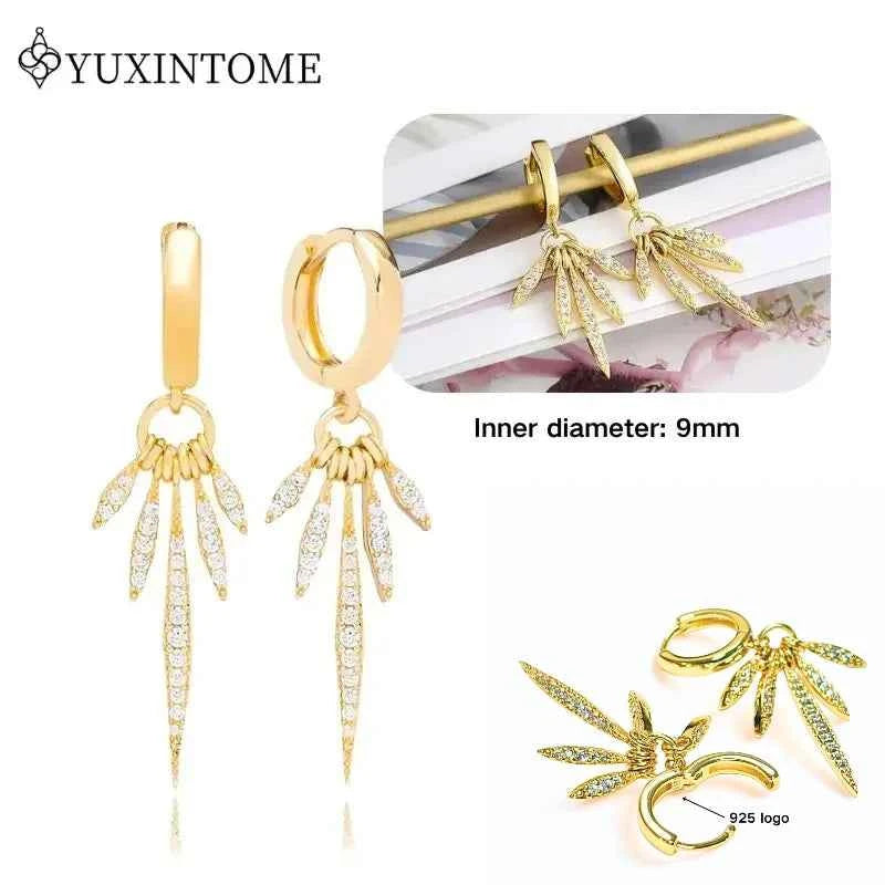 Women's 925 Sterling Silver Ear Needle Crystal Zircon Water Droplets Stud Hoop Gold Huggie Earrings Premium Luxury Party Jewelry