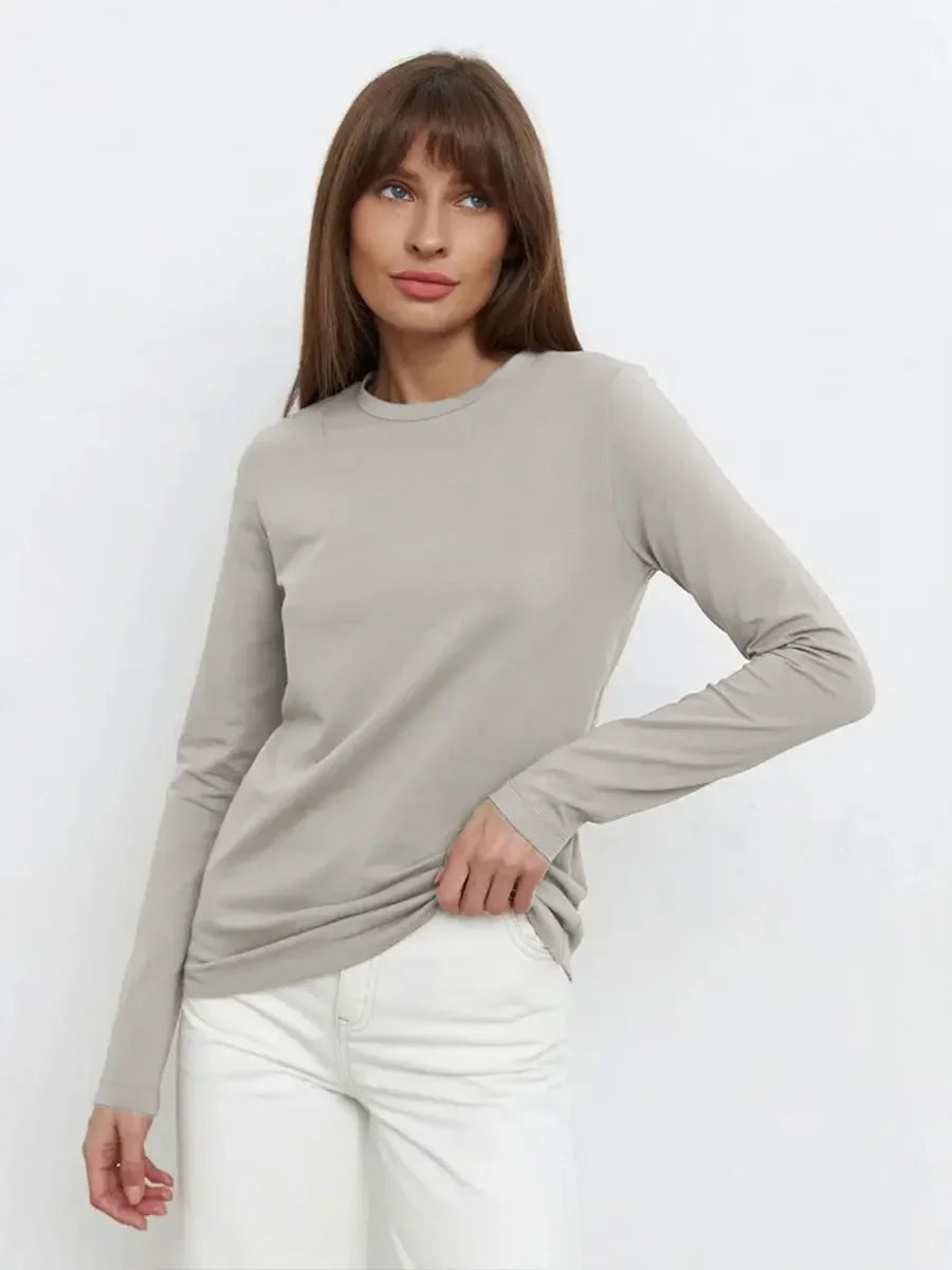 Wolfeel Women's Spring Autumn 100% Cotton T-shirt Bottoming Basic Solid Lady Long Sleeve Loose Tops Shirts Oversized T Shirt