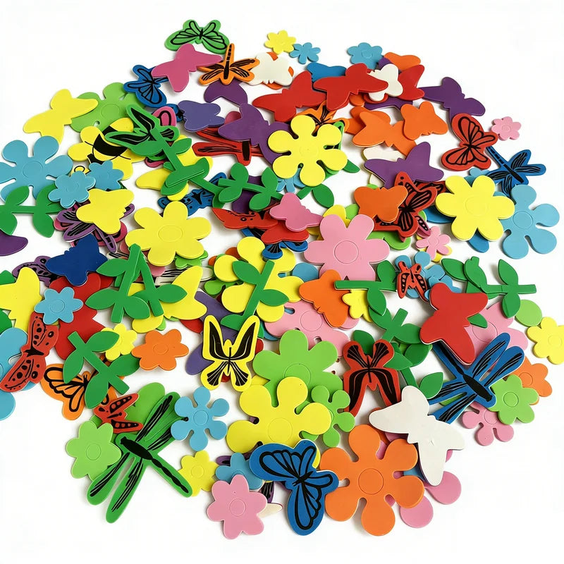 100PCS Glitter Foam Stickers Assorted Shapes Self-Adhesive Craft Stickers for Kids DIY Scrapbooking Card Making Classroom Decor