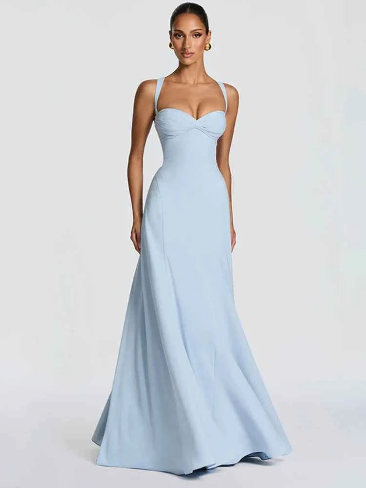 Lady Sexy Strapless Split Solid Pleated Dress Women Chic Backless High Waist Off-shoulder Dresses 2026 New Evening Party Gowns