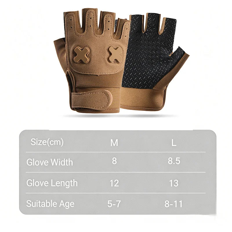 Kids Sport Gloves Breathable Anti-Slip Cycling Tactical Gloves 5-11 Ages Adjustable Outdoor Climbing Hiking Travel Gloves