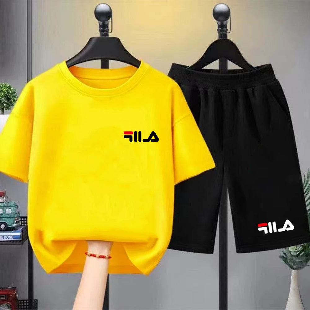 Summer Brand White T-shirt+Shorts Two-Piece Set Kids New Clothing Fashion Boy Girl 3-12 Yrs Sports Short-Sleeved Casual Set