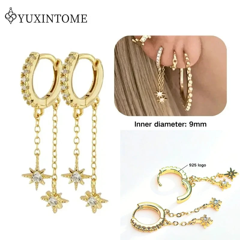 Women's 925 Sterling Silver Ear Needle Crystal Zircon Water Droplets Stud Hoop Gold Huggie Earrings Premium Luxury Party Jewelry